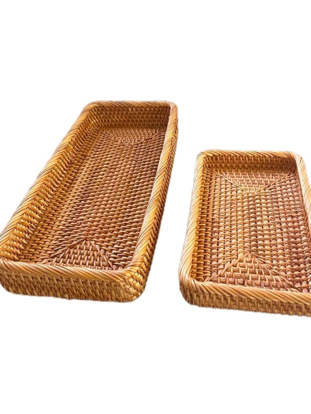 Rattan Bathroom Tray Organizer, Wicker Basket 2 Pc Handwoven rattan tray